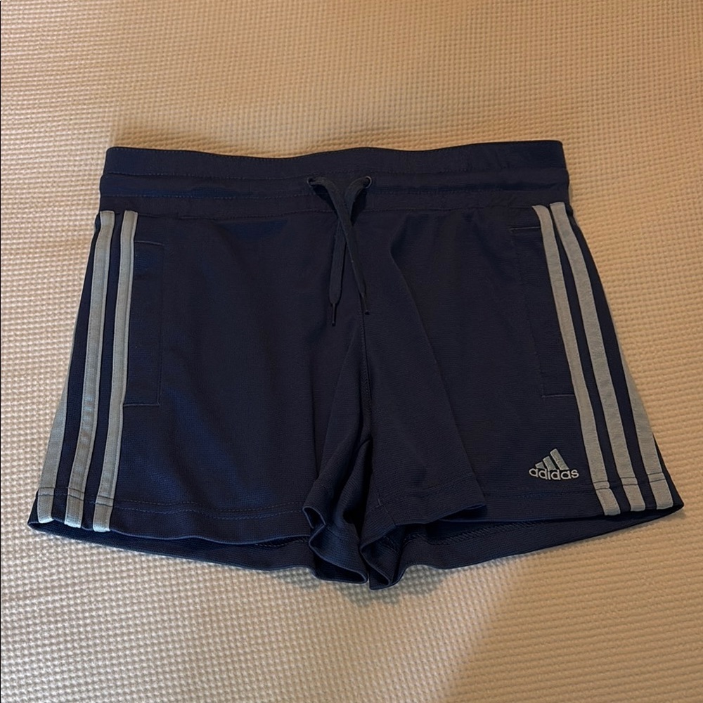 Adidas Blue Athletic Shorts with Signature Stripes